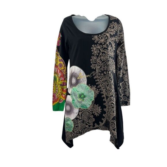 Desigual Milton Tunic Top Women's Medium Asymmetrical Floral Boho Long Sleeve - Picture 1 of 16